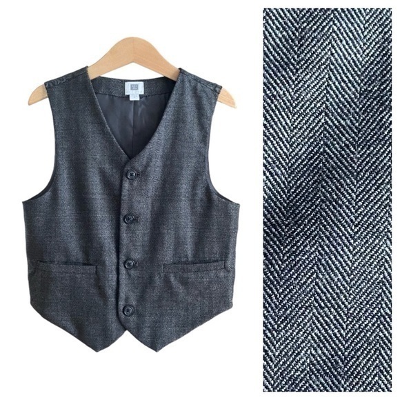 Janie and Jack Gray Herringbone Special Occasion Wool Suit Vest - Picture 1 of 13